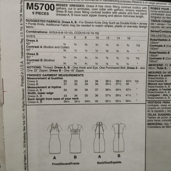 2 UNCUT Sewing Patterns McCall's M5700 & M5623 for Dresses, Hillary Duff, empire - Picture 7 of 7